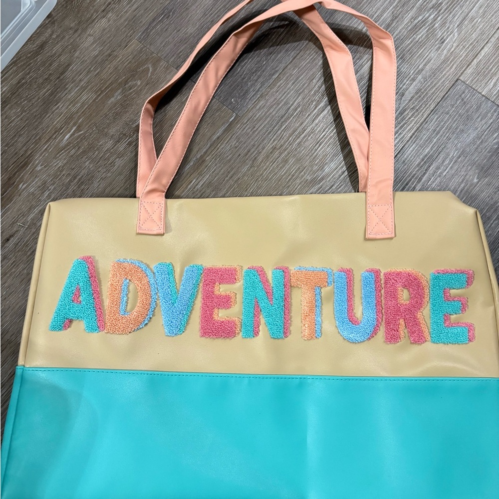 Adventure Beige and Teal Travel Duffle Bag